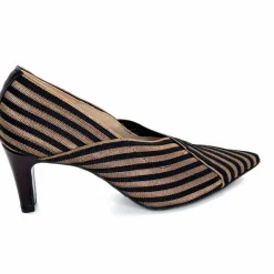 Talon|Soirée<Ivoire0376 Escarpins à Rayures Ivoire 2111 Textile Noir Or NoirOr
