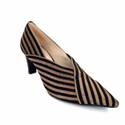 Talon|Soirée<Ivoire0376 Escarpins à Rayures Ivoire 2111 Textile Noir Or NoirOr