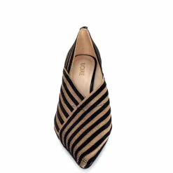 Talon|Soirée<Ivoire0376 Escarpins à Rayures Ivoire 2111 Textile Noir Or NoirOr