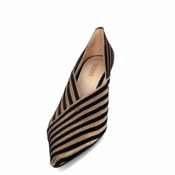 Talon|Soirée<Ivoire0376 Escarpins à Rayures Ivoire 2111 Textile Noir Or NoirOr