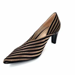 Talon|Soirée<Ivoire0376 Escarpins à Rayures Ivoire 2111 Textile Noir Or NoirOr