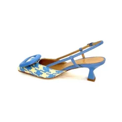 Elégant|Escarpins<chantal Escarpins Bride Arrière 2247 Cuir Raffia Beige Bleu