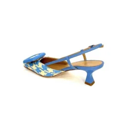 Elégant|Escarpins<chantal Escarpins Bride Arrière 2247 Cuir Raffia Beige Bleu