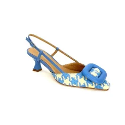 Elégant|Escarpins<chantal Escarpins Bride Arrière 2247 Cuir Raffia Beige Bleu