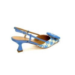 Elégant|Escarpins<chantal Escarpins Bride Arrière 2247 Cuir Raffia Beige Bleu