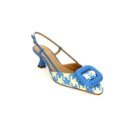 Elégant|Escarpins<chantal Escarpins Bride Arrière 2247 Cuir Raffia Beige Bleu