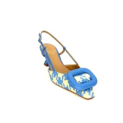 Elégant|Escarpins<chantal Escarpins Bride Arrière 2247 Cuir Raffia Beige Bleu