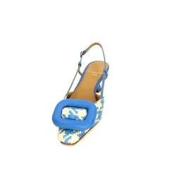 Elégant|Escarpins<chantal Escarpins Bride Arrière 2247 Cuir Raffia Beige Bleu