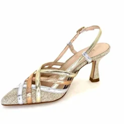 Soirée|Escarpins<Ivoire0376 Escarpins Bride Arrière Ivoire 20906 Cuir Métallique Textile Beige