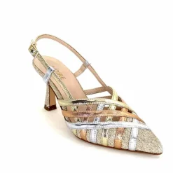 Soirée|Escarpins<Ivoire0376 Escarpins Bride Arrière Ivoire 20906 Cuir Métallique Textile Beige