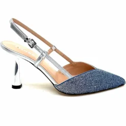 Talon|Soirée<Evaluna Escarpins Bride Arrière Ivoire 1974 Cuir Agrent Strass Bleu