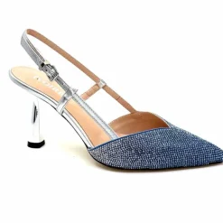 Talon|Soirée<Evaluna Escarpins Bride Arrière Ivoire 1974 Cuir Agrent Strass Bleu