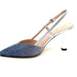 Talon|Soirée<Evaluna Escarpins Bride Arrière Ivoire 1974 Cuir Agrent Strass Bleu
