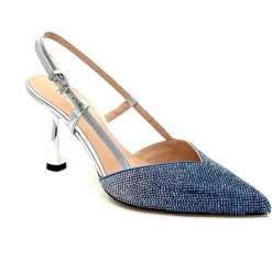Talon|Soirée<Evaluna Escarpins Bride Arrière Ivoire 1974 Cuir Agrent Strass Bleu