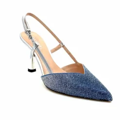 Talon|Soirée<Evaluna Escarpins Bride Arrière Ivoire 1974 Cuir Agrent Strass Bleu