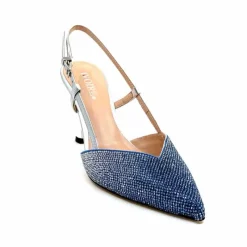 Talon|Soirée<Evaluna Escarpins Bride Arrière Ivoire 1974 Cuir Agrent Strass Bleu