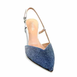 Talon|Soirée<Evaluna Escarpins Bride Arrière Ivoire 1974 Cuir Agrent Strass Bleu