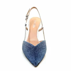 Talon|Soirée<Evaluna Escarpins Bride Arrière Ivoire 1974 Cuir Agrent Strass Bleu