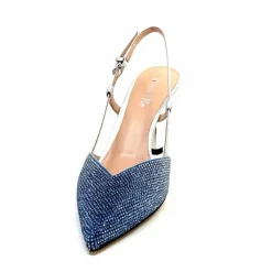 Talon|Soirée<Evaluna Escarpins Bride Arrière Ivoire 1974 Cuir Agrent Strass Bleu