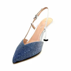 Talon|Soirée<Evaluna Escarpins Bride Arrière Ivoire 1974 Cuir Agrent Strass Bleu