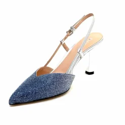 Talon|Soirée<Evaluna Escarpins Bride Arrière Ivoire 1974 Cuir Agrent Strass Bleu