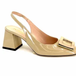 Féminin|Elégant<Evaluna Escarpins Bride Arrière Ivoire 6551 Cuir Vernis Mesisa Beige
