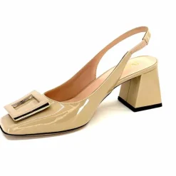 Féminin|Elégant<Evaluna Escarpins Bride Arrière Ivoire 6551 Cuir Vernis Mesisa Beige