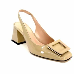 Féminin|Elégant<Evaluna Escarpins Bride Arrière Ivoire 6551 Cuir Vernis Mesisa Beige