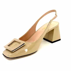 Féminin|Elégant<Evaluna Escarpins Bride Arrière Ivoire 6551 Cuir Vernis Mesisa Beige