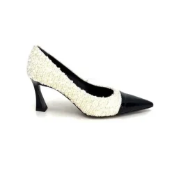 Talon|Elégant<moon flower - enzo di martino Escarpins Enzo Di Martino Eli 715 Textile Cuir Vernis Noir Crème