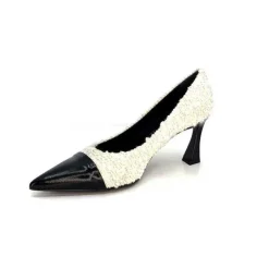 Talon|Elégant<moon flower - enzo di martino Escarpins Enzo Di Martino Eli 715 Textile Cuir Vernis Noir Crème