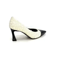 Talon|Elégant<moon flower - enzo di martino Escarpins Enzo Di Martino Eli 715 Textile Cuir Vernis Noir Crème