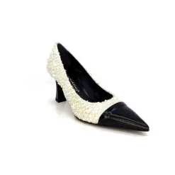 Talon|Elégant<moon flower - enzo di martino Escarpins Enzo Di Martino Eli 715 Textile Cuir Vernis Noir Crème