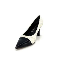 Talon|Elégant<moon flower - enzo di martino Escarpins Enzo Di Martino Eli 715 Textile Cuir Vernis Noir Crème