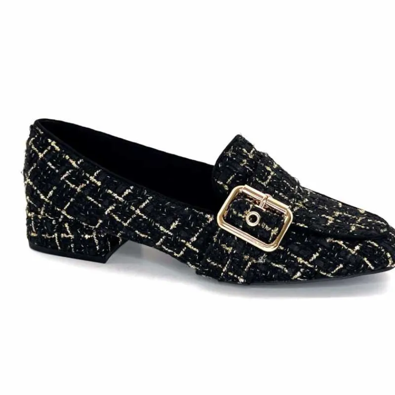 Féminin|Elégant<Ivoire0317a Mocassins Ivoire 2303356 4022 Textile Noir Doré NoirOr