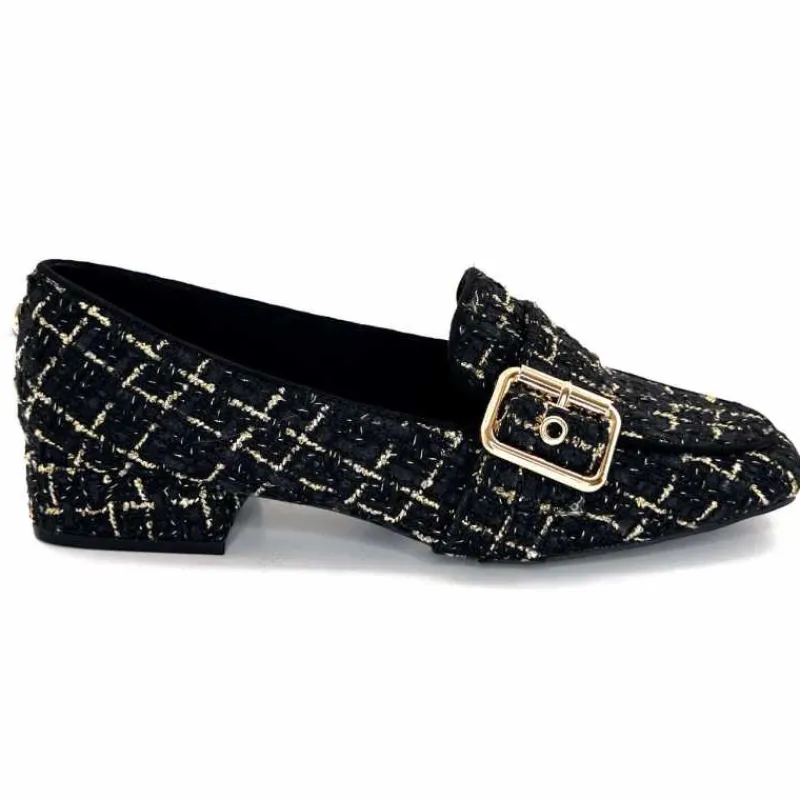 Féminin|Elégant<Ivoire0317a Mocassins Ivoire 2303356 4022 Textile Noir Doré NoirOr