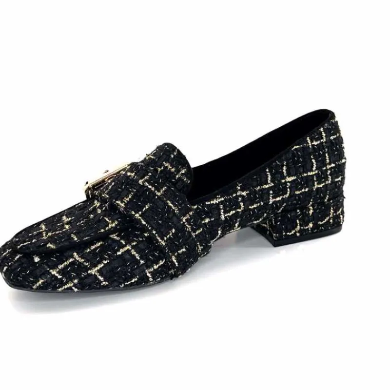 Féminin|Elégant<Ivoire0317a Mocassins Ivoire 2303356 4022 Textile Noir Doré NoirOr
