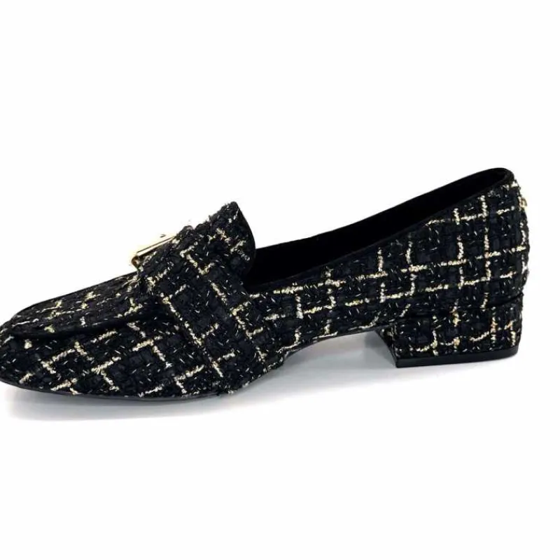 Féminin|Elégant<Ivoire0317a Mocassins Ivoire 2303356 4022 Textile Noir Doré NoirOr