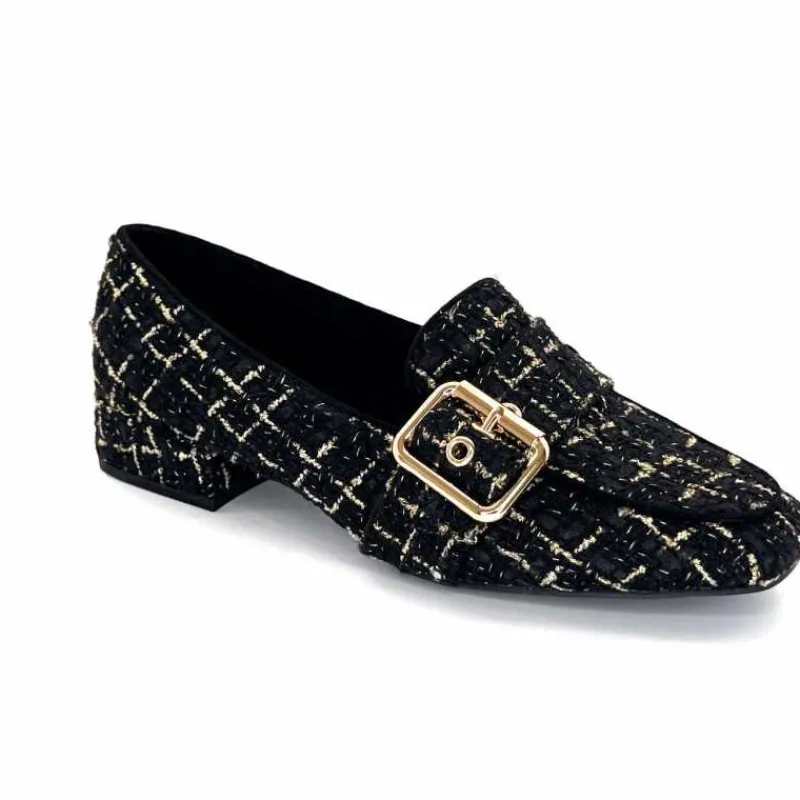 Féminin|Elégant<Ivoire0317a Mocassins Ivoire 2303356 4022 Textile Noir Doré NoirOr