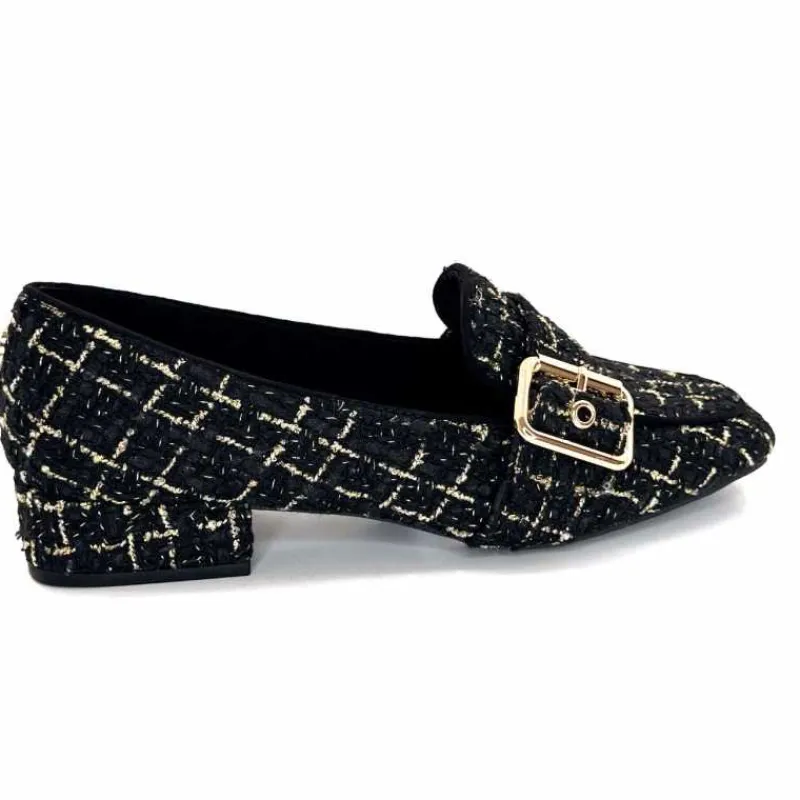 Féminin|Elégant<Ivoire0317a Mocassins Ivoire 2303356 4022 Textile Noir Doré NoirOr