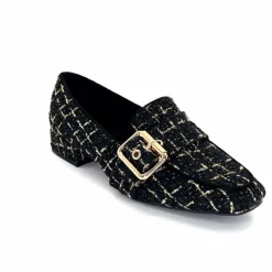 Féminin|Elégant<Ivoire0317a Mocassins Ivoire 2303356 4022 Textile Noir Doré NoirOr