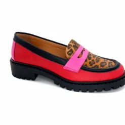 Animalier|Fantaisie<Ivoire0209b Mocassins Ivoire 13371 Cuir Rouge Rose Léopard LéopardRoseRouge