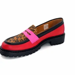 Animalier|Fantaisie<Ivoire0209b Mocassins Ivoire 13371 Cuir Rouge Rose Léopard LéopardRoseRouge