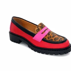 Animalier|Fantaisie<Ivoire0209b Mocassins Ivoire 13371 Cuir Rouge Rose Léopard LéopardRoseRouge