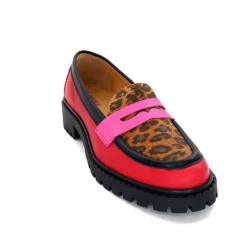 Animalier|Fantaisie<Ivoire0209b Mocassins Ivoire 13371 Cuir Rouge Rose Léopard LéopardRoseRouge