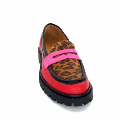 Animalier|Fantaisie<Ivoire0209b Mocassins Ivoire 13371 Cuir Rouge Rose Léopard LéopardRoseRouge