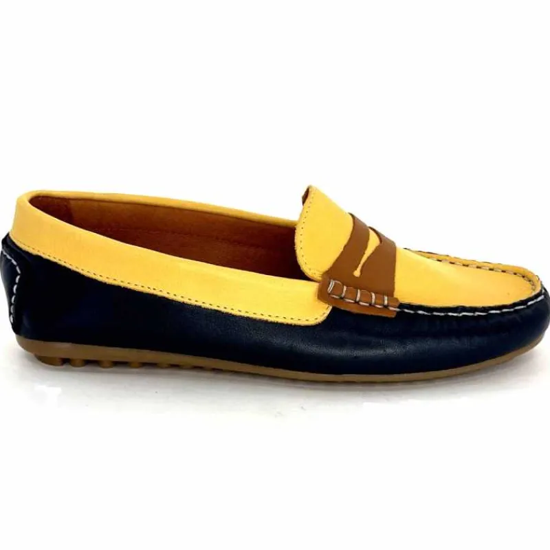 Basic|Mocassins<Ivoire0209b Mocassins Ivoire 10322 Sauvage Cuir Bleu Marine Marron Jaune
