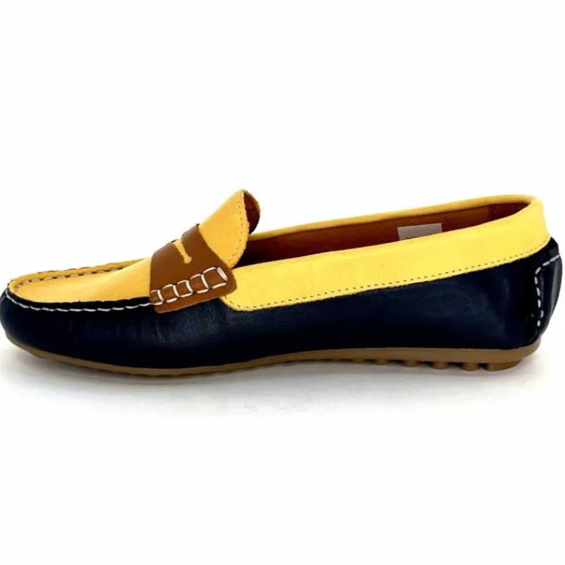 Basic|Mocassins<Ivoire0209b Mocassins Ivoire 10322 Sauvage Cuir Bleu Marine Marron Jaune