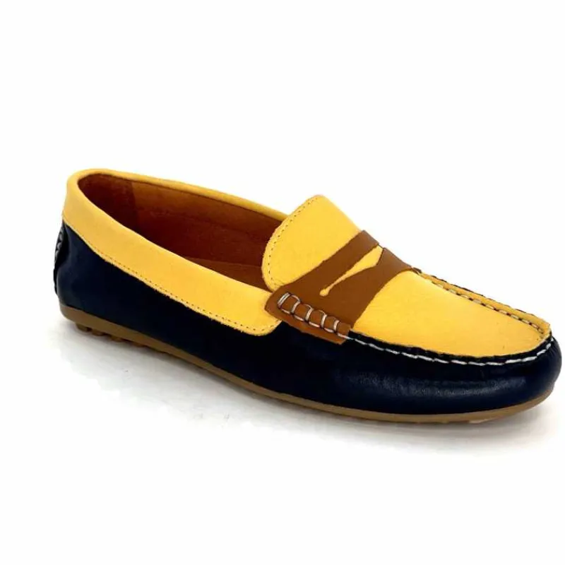 Basic|Mocassins<Ivoire0209b Mocassins Ivoire 10322 Sauvage Cuir Bleu Marine Marron Jaune