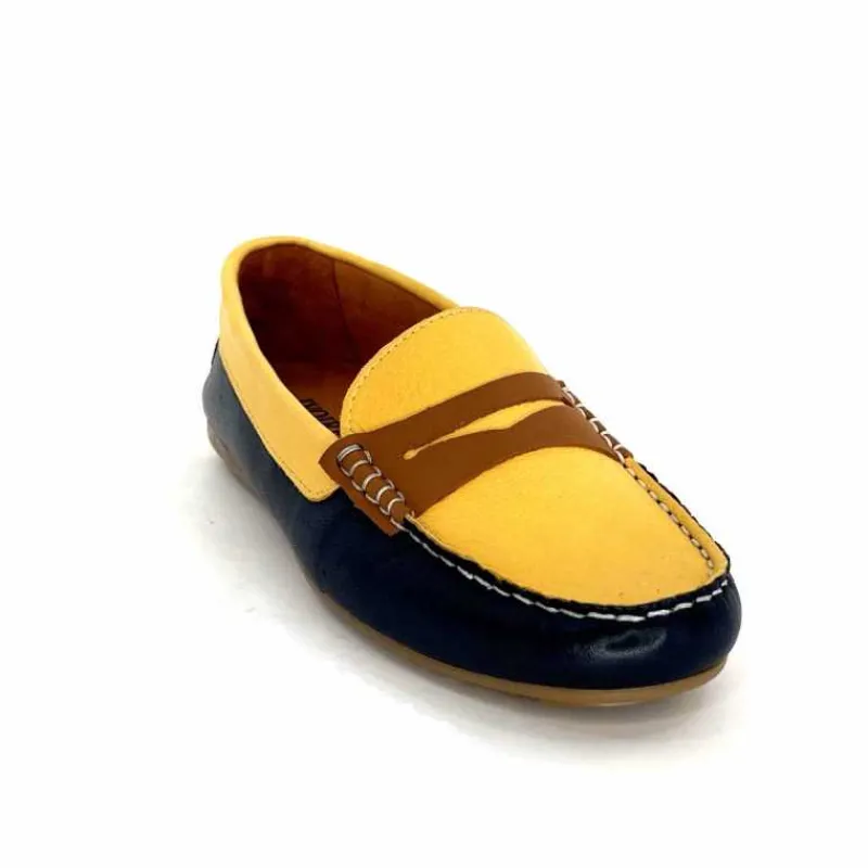 Basic|Mocassins<Ivoire0209b Mocassins Ivoire 10322 Sauvage Cuir Bleu Marine Marron Jaune